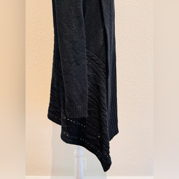 IZ Byer Ribbed Open Drape Front Asymmetrical Cardigan – Black, Size Large - Picture 5 of 16